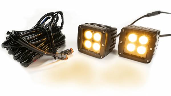 Amber/White 2-Inch Black Square Cube Cree Led Lights w/Harness - Click Image to Close